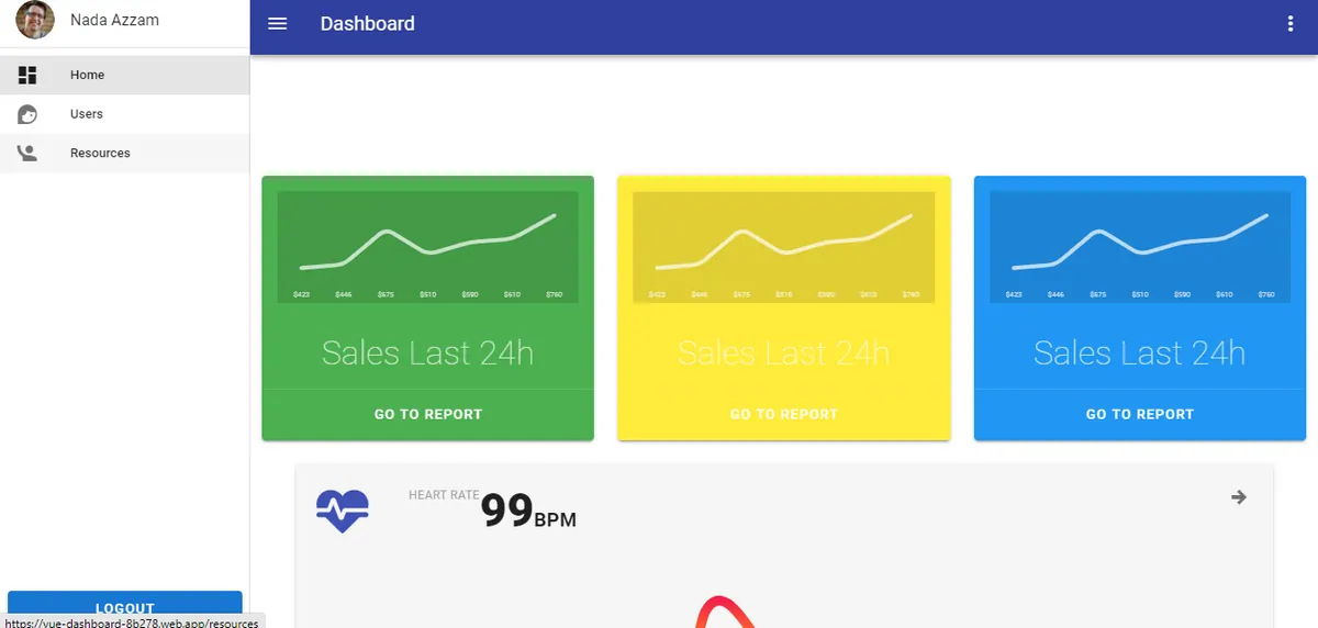 Screenshot of Vue Dashboard project